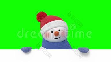 有趣的雪人在圣诞老人的帽子问候和微笑。 所有的<strong>动画</strong>在开始和<strong>结束</strong>时都有相同的姿势，两个